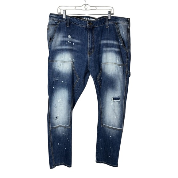 GrindHouse Men's Blue Distressed Painted Denim Jeans Size 44 - Picture 1 of 5